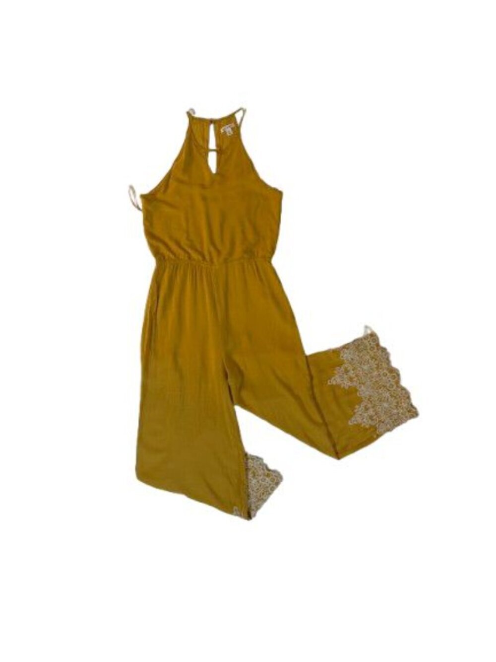 M.I.A.M.I Mustard Rayon Lace Trim Jumpsuit Size M Boho Chic